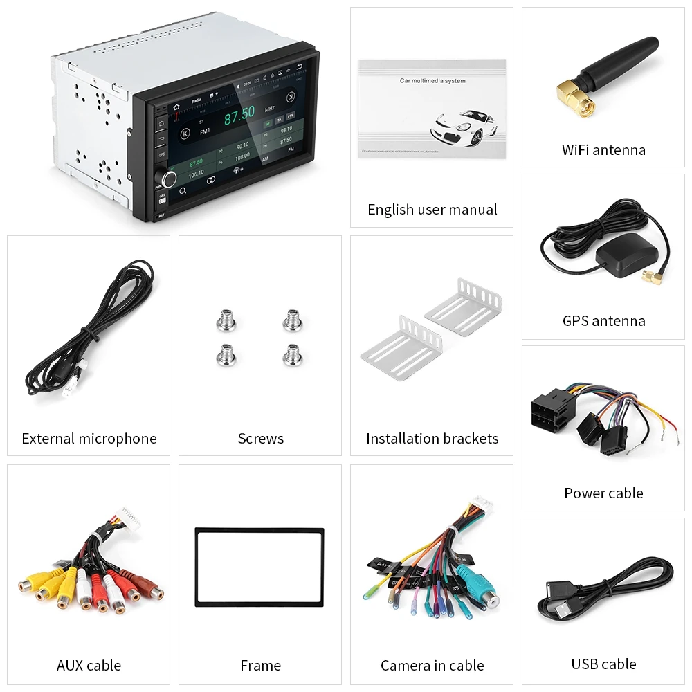 WE7003 Автомобильный мультимедийный плеер Android 9 0 1080P HD экран 2 Din FM AM RDS радио gps Wifi DVR