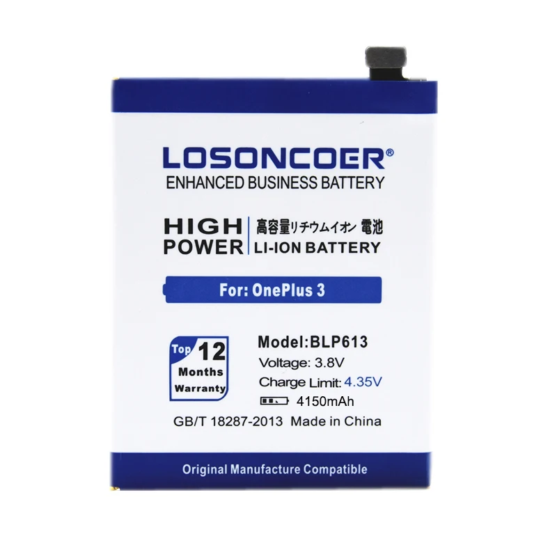 LOSONCOER 4150 mAh BLP613 Высококачественная батарея для OnePlus 3 One Plus 3 батареи для сотового телефона