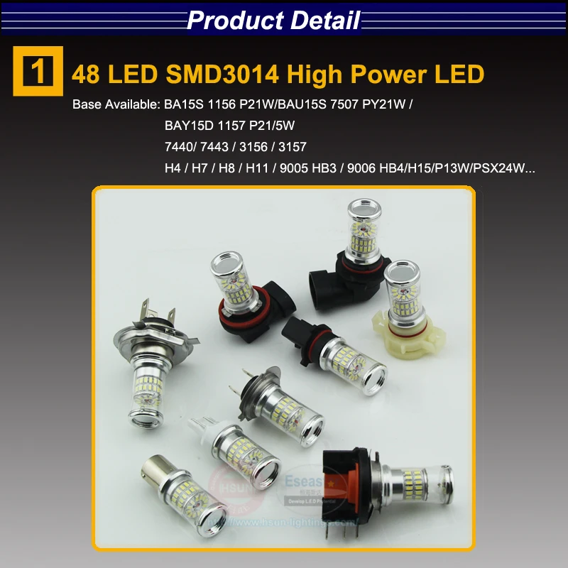 Eseastar 2pcs H7 48-LED-SMD3014 White High Power Led Car Fog Running Light Bulbs Styling Lights Automobiles Bulb DC12-24V | Автомобили и