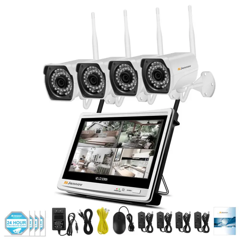 4 Pieces Cameras Jennov CH 1080P Беспроводной NVR комплект WiFi CCTV система 1" ЖК монитор экран 2MP уличная инфракрасная камера видеонаблюдения комплект видеонаблюдения - Цвет: 4 Pieces Cameras
