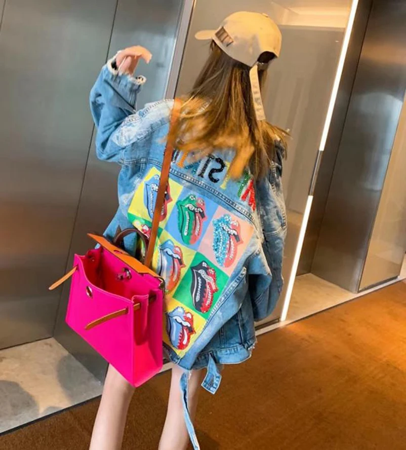 SexeMara модная популярная рваная джинсовая куртка расшитая бисером с отверстием