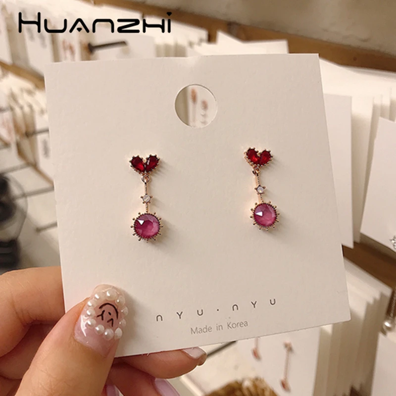 Женские серьги капельки HUANZHI элегантные в форме красного сердца из
