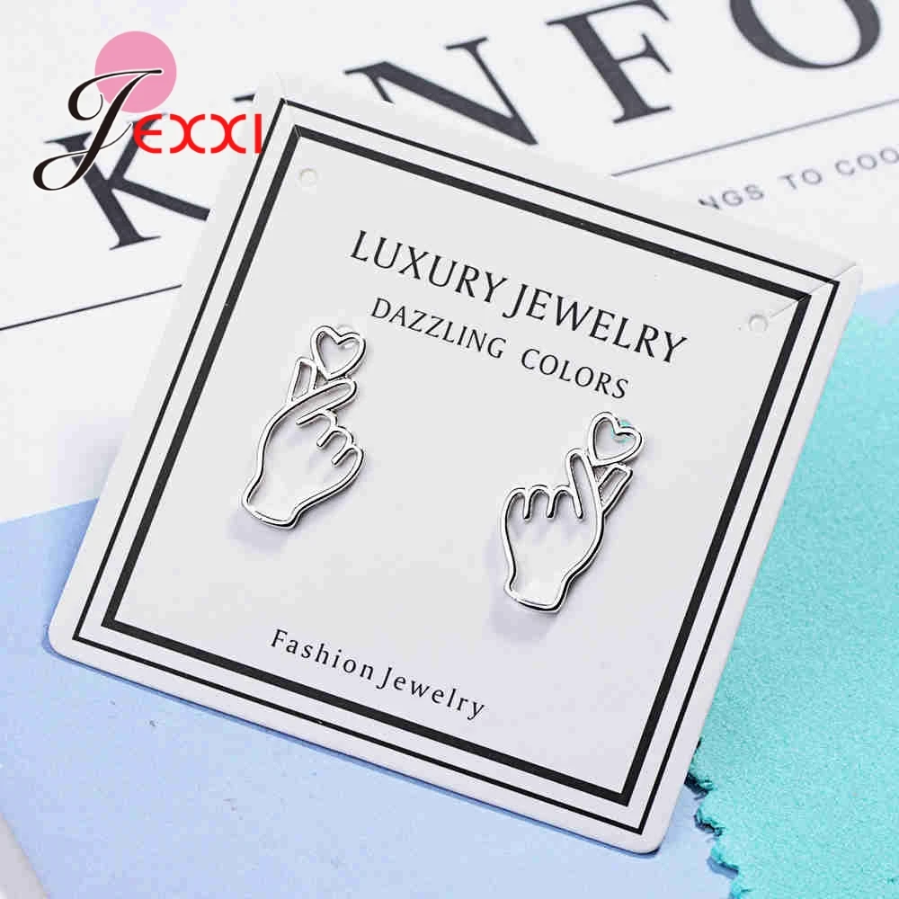 Trendy Newest Heart Finger Shape Stud Earrings For Women 925 Sterling Silver Jewelry Wedding Fine Top Pendientes Brincos | Украшения и