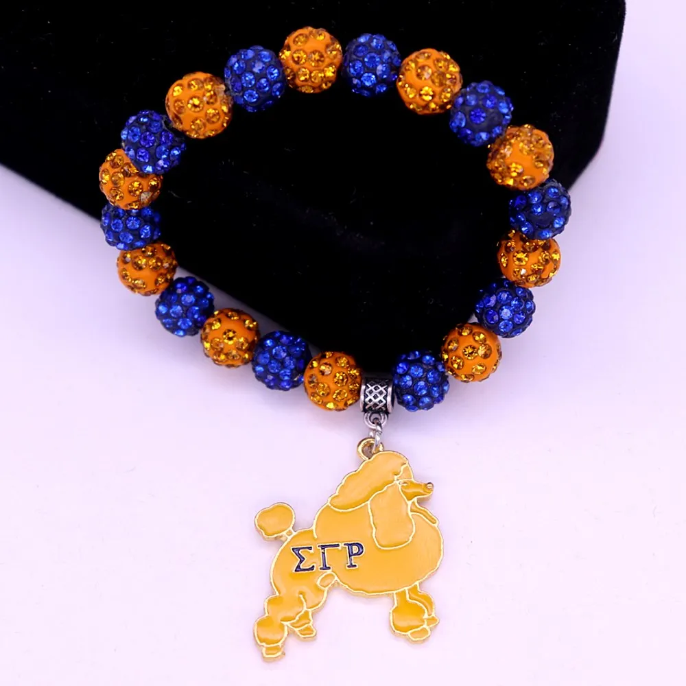 Двойной нос синие желтые хрустальные бусины греческая буква Sigma Gamma Rho Poodle