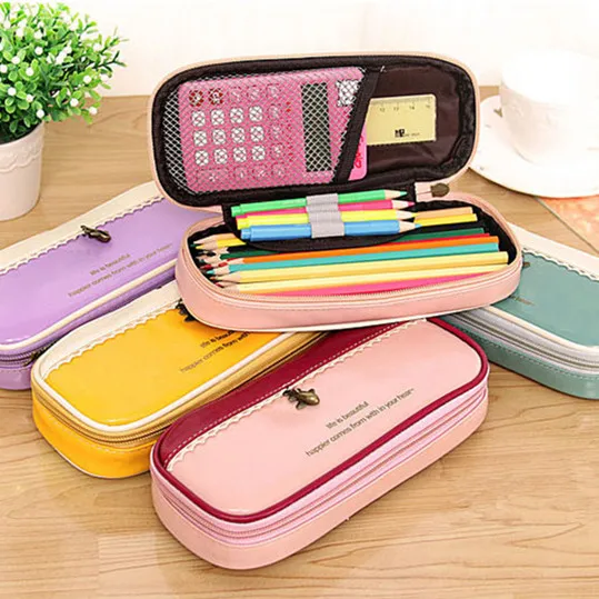 Новый корейский Multi Функция искусственная кожа пенал большой ёмкость Карандаш
