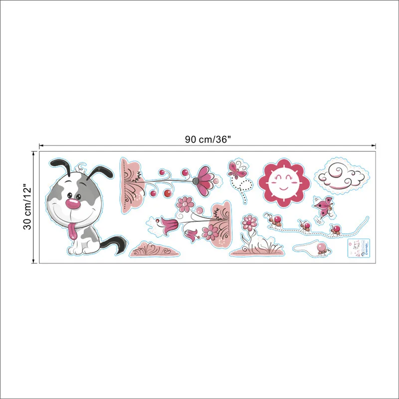 % 3d Мультяшные Животные наклейки на стену милые собаки щенок Цветок Наклейка