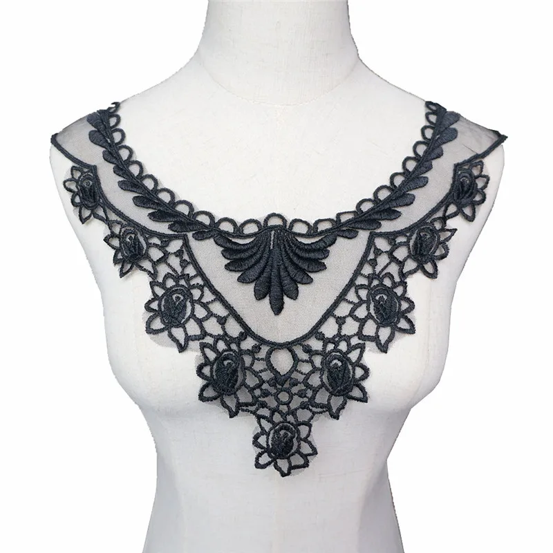 Черные вышитые цветы кружевной воротник сетчатая аппликация готическая