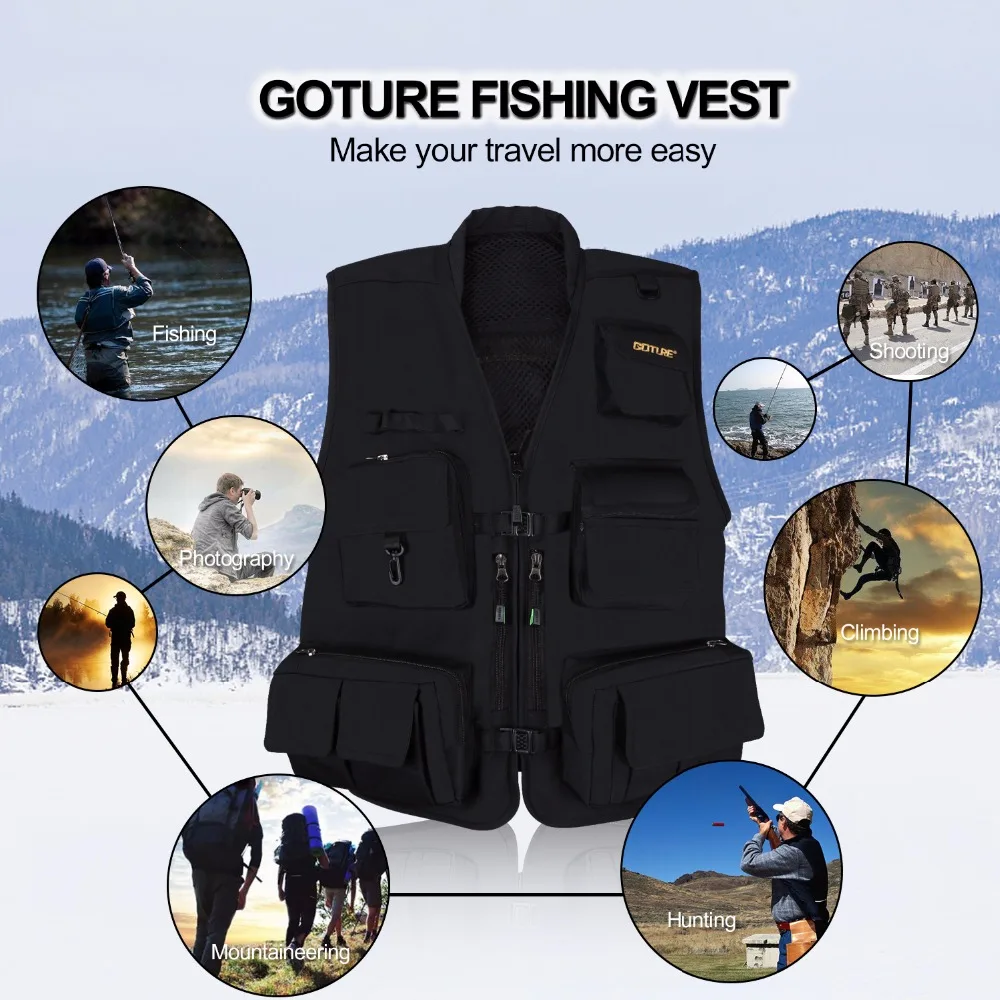 Goture рыболовный жилет L/XL/XXL мульти карманы пальто из полиэстера куртка для спорта на открытом воздухе Пешие прогулки/Скалолазание/ледяная рыбалка жилет снаряжение