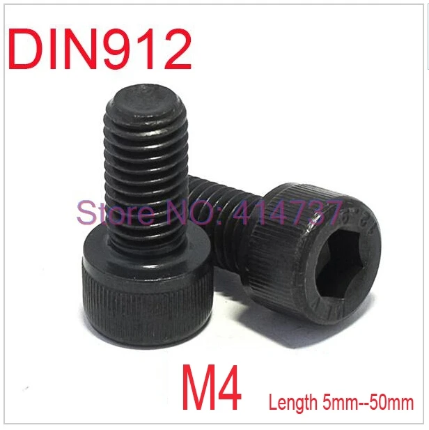 

100 шт./лот DIN912 класс 12,9 M4 черная сталь Сплав Шестигранная головка колпачок винт M4 * L длина 5 мм -- 50 мм