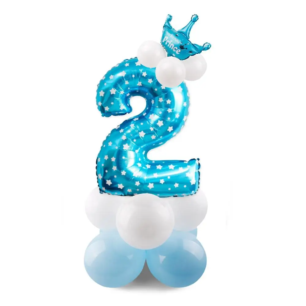 blue set 2 HUIRAN розовый и голубой номер воздушный шар из фольги шары Корона Декор ребенка душ принц принцесса балон с днем рождения поставки - Цвет: blue set 2