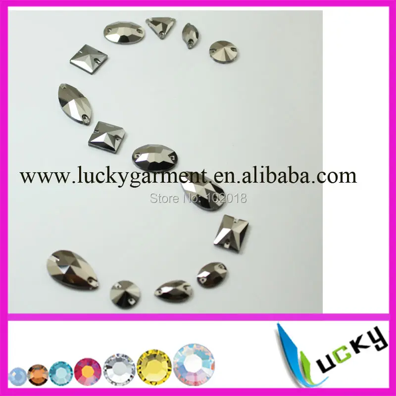 100pcs jet hemaitate color sew on crystals with holes flat back rhinestone mixed size and shape | Дом и сад