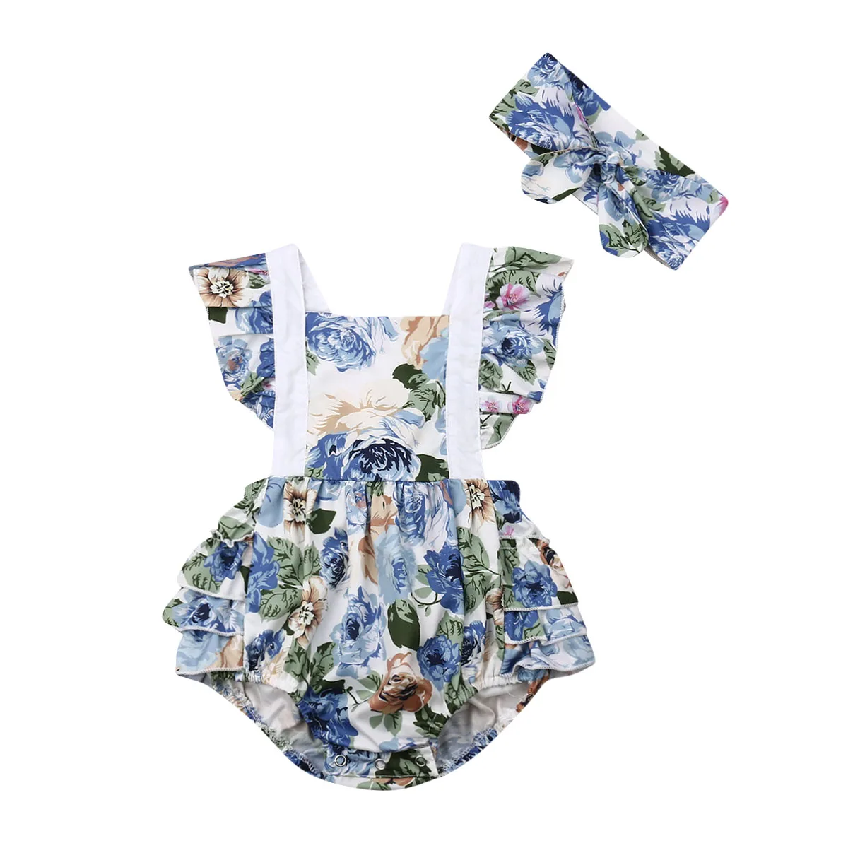 Детское боди с цветочным принтом и повязкой на голову|Боди для малышек| |