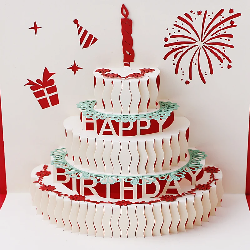 3D стереоскопическая открытка подарок ручной работы день рождения с пирожными