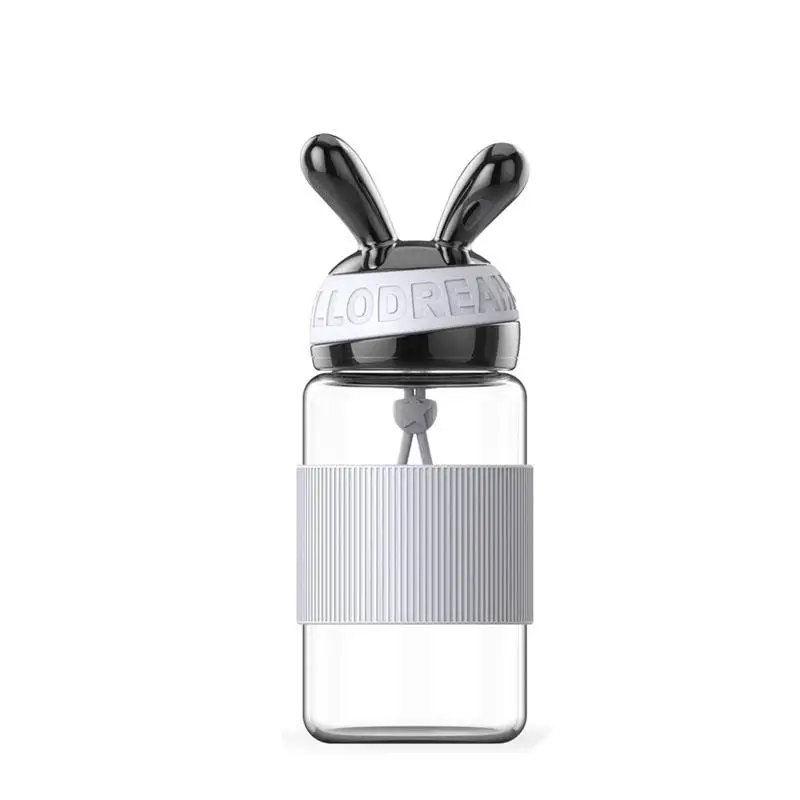 light grey Мультяшная бутылка для воды с кроликом, милый креативный тренд, портативная стеклянная бутылка с изоляционной лентой для детей, студентов, Botella De Agua - Цвет: light grey