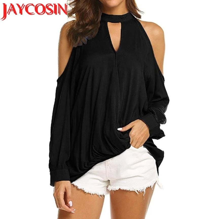 2018 футболка Женская Сексуальная Холтер с холодным плечом однотонная обёртывать