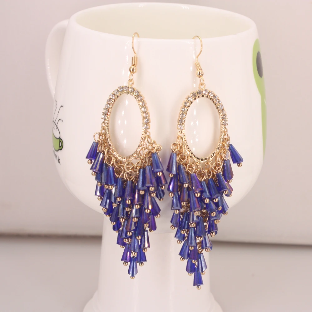 Qusfy Винтаж Кристалл серьги с бахромой Бохо висячие Свадебные украшения подарки