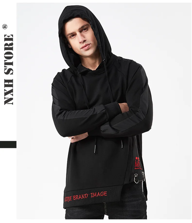 NXH 2019 new men sport long sleeve hoodie top with letters embroidery casual sweatershirt Cotton hip hop mens hoodies Black dark | Мужская