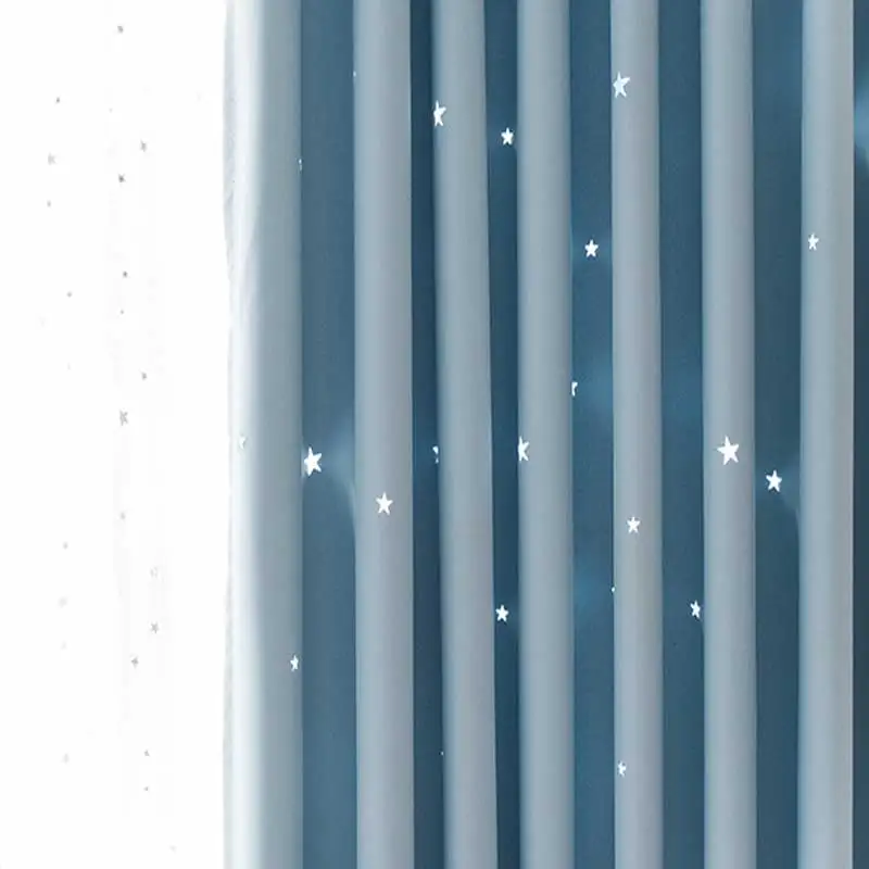 1 layer-blue Серые занавески для спальни, готовые затемненные двойные двери для детей, Римский желтый набор занавесок для гостиной, Детские занавески с полой звездой - Цвет: 1 layer-blue