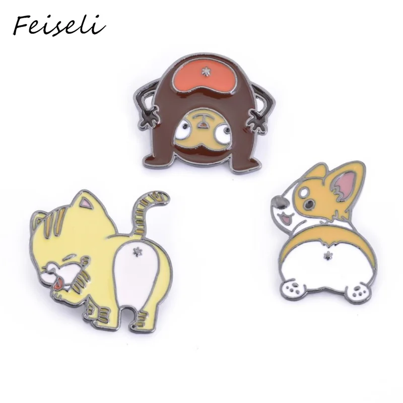 Feiseli мультфильм эмаль животное кошка обезьяна попка корги собака брошь Милая джинсовая рубашка воротник булавки шляпа рюкзак декоративный значок ювелирные изделия