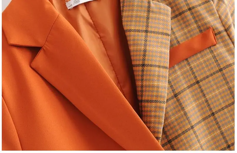 HCBLESS оранжевый мозаичный клетчатый повседневный костюм уличная мода Женский