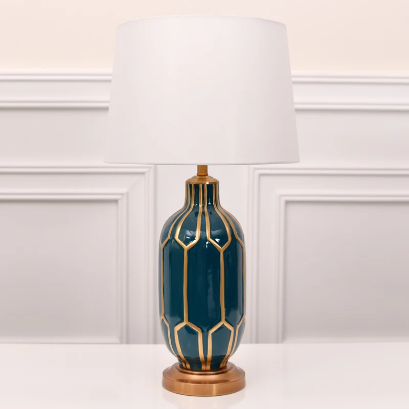 Синяя Керамическая Настольная лампа для спальни мяу Золотая текстура атмосфера