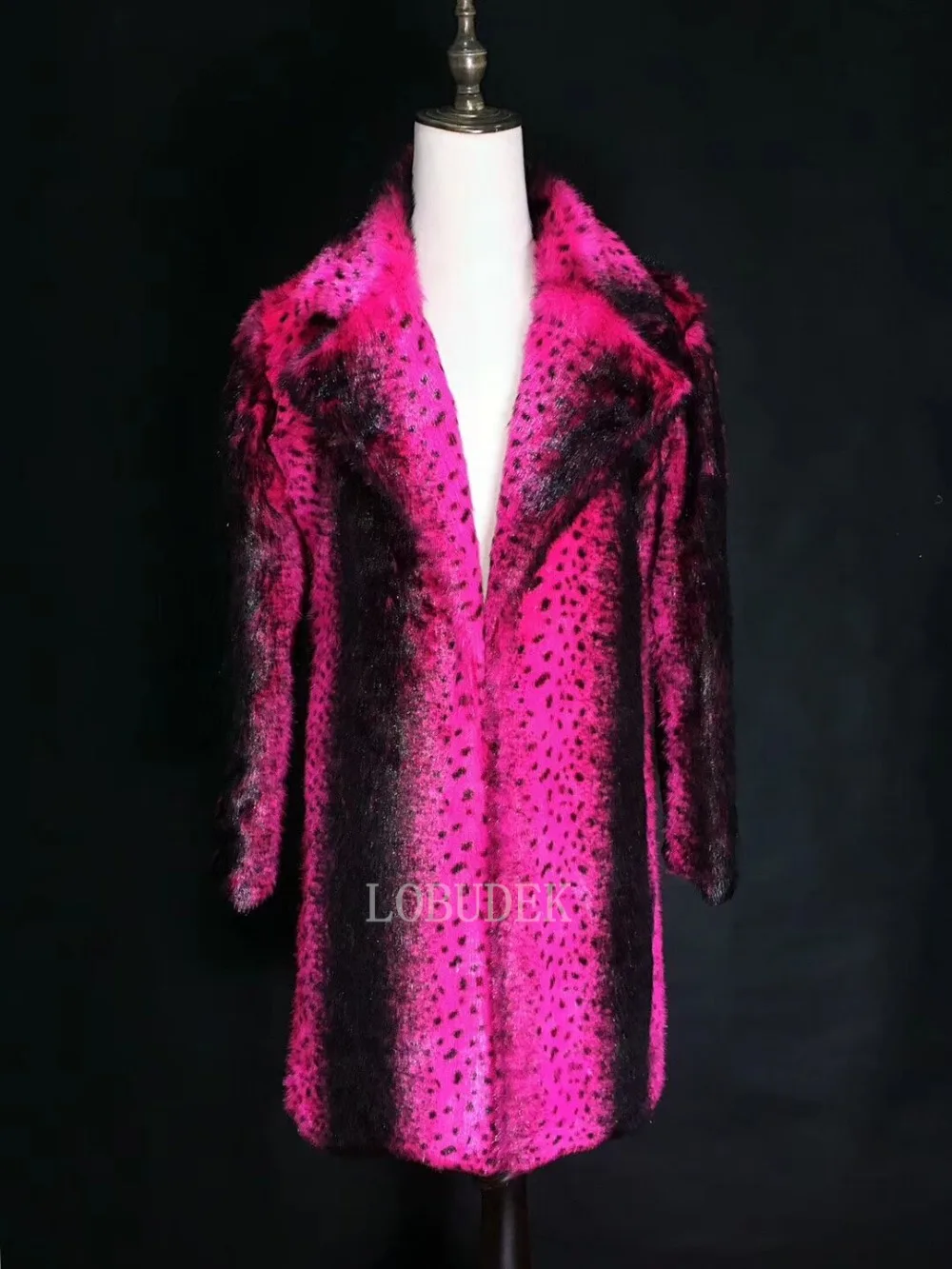 2019 Winter Rose Fur Leopard Overcoat Faux Long Coat Tide Male Singer Nightclub Concert Costume Host Stage Outfit Outerwear | Мужская