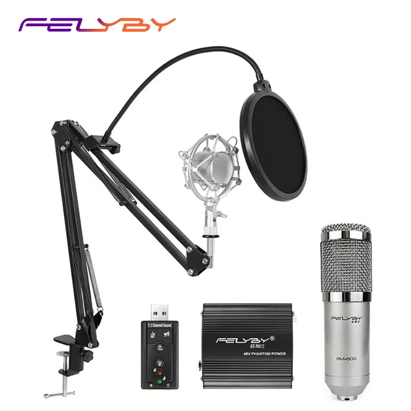 Конденсаторный микрофон FELYBY Professional BM 800 звукозаписывающий Студийный с
