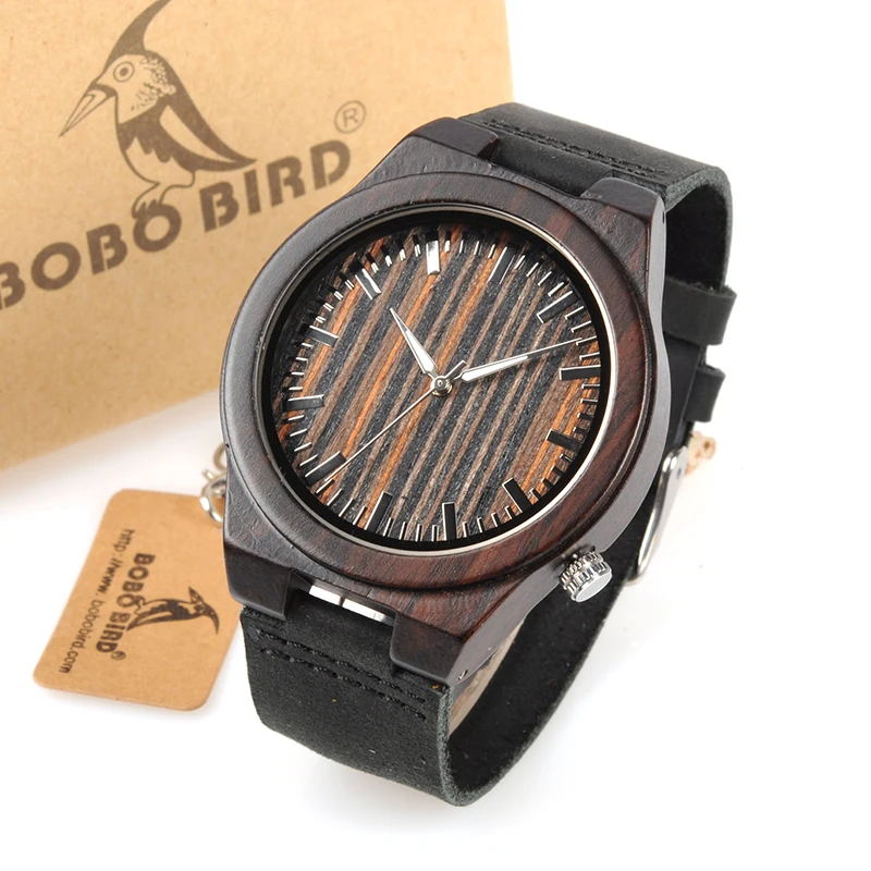 BOBO BIRD WB13 эбеновые деревянные часы Cool Lug на 4 часа деревянный циферблат лицо кожаный ремешок часы для мужчин