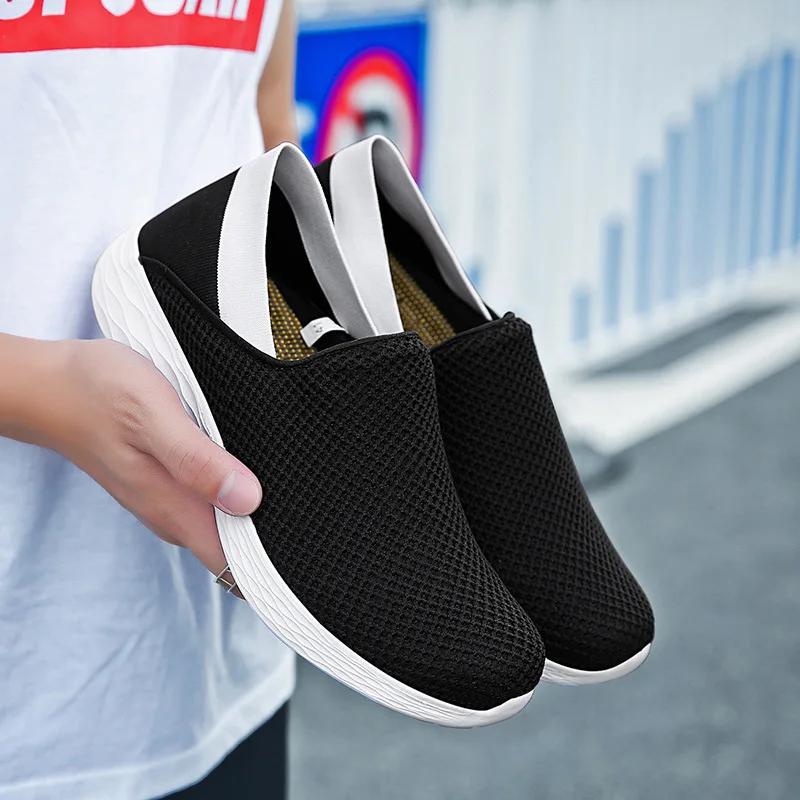 Мужские туфли на вулканизированной подошве сетчатые слипоны в низком стиле