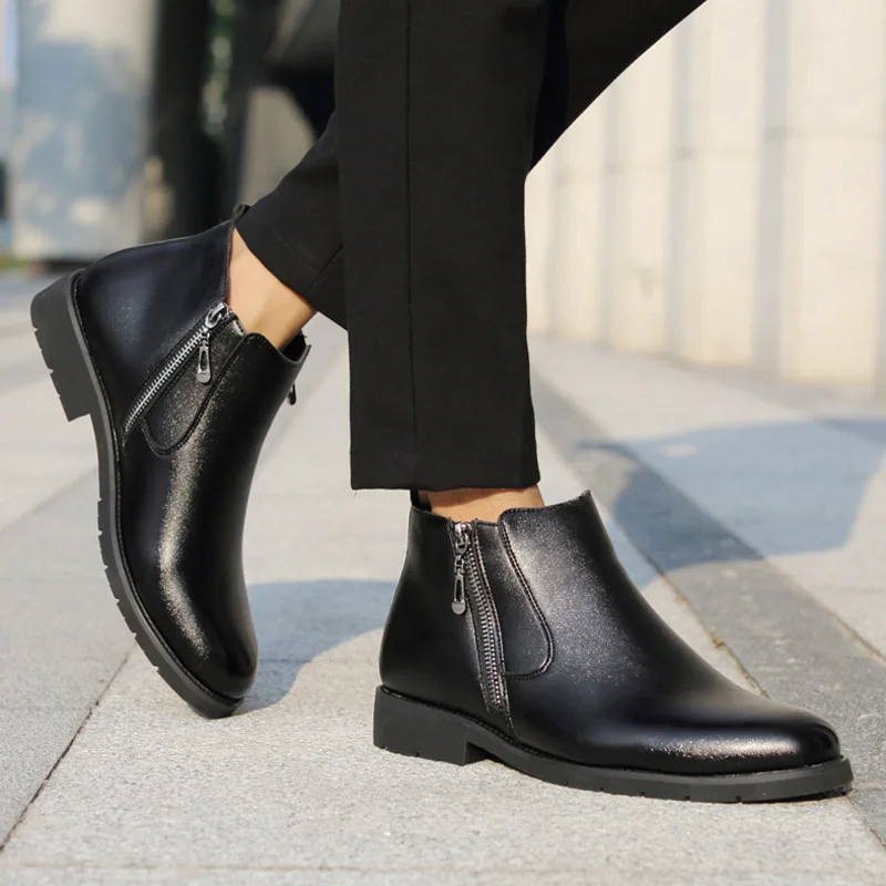 Ботинки Челси мужские зимние однотонные с острым носком низкие повседневные