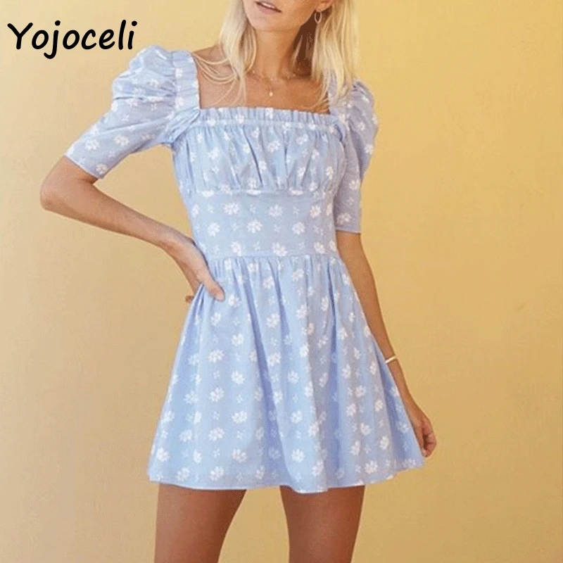Yojoceli, летнее платье с цветочным принтом и открытыми плечами, женское Повседневное платье, женское мини платье, vestidos, уличная одежда