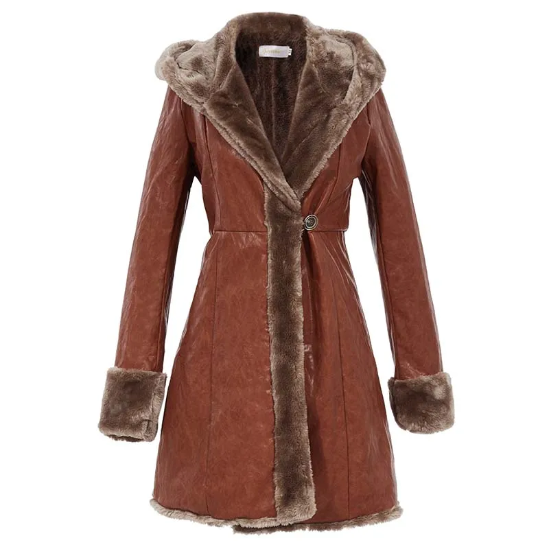 Женское повседневное пальто 2019 карнавал коричневый искусственный мех теплое на