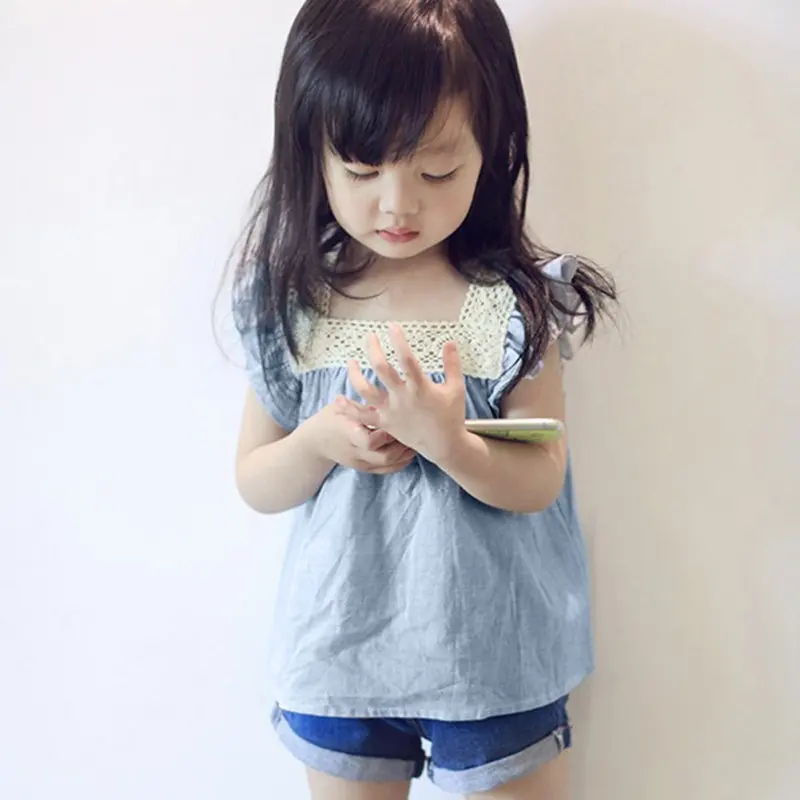Летняя детская повседневная кружевная блузка для маленьких девочек топы детей