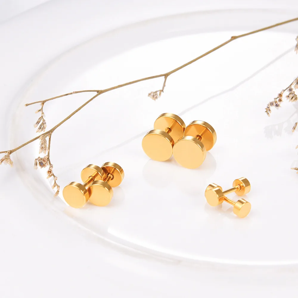 PROSTEEL Punk 3 Pairs Stainless Steel Ear Studs Earrings Gold Color Round Shaped Women Men Nightclub Jewelry Gift 3PSE29687476 | Украшения