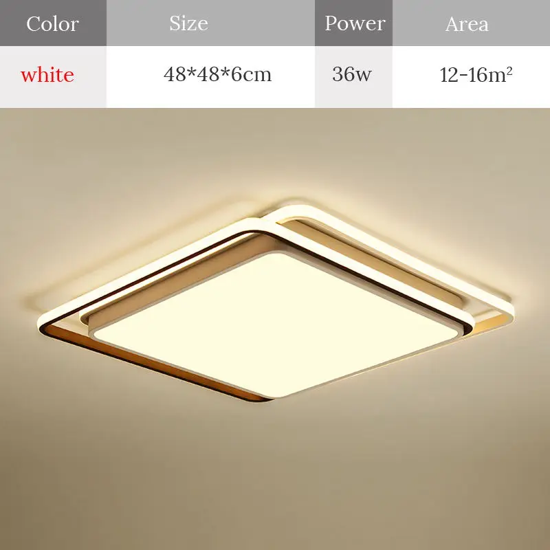 white 48cm Светодиодный светильник, потолочный черно-белый каркас для гостиной, лампа с дистанционным управлением, светильник с регулируемой яркостью, блеск dero AC85-260V - Цвет корпуса: white 48cm