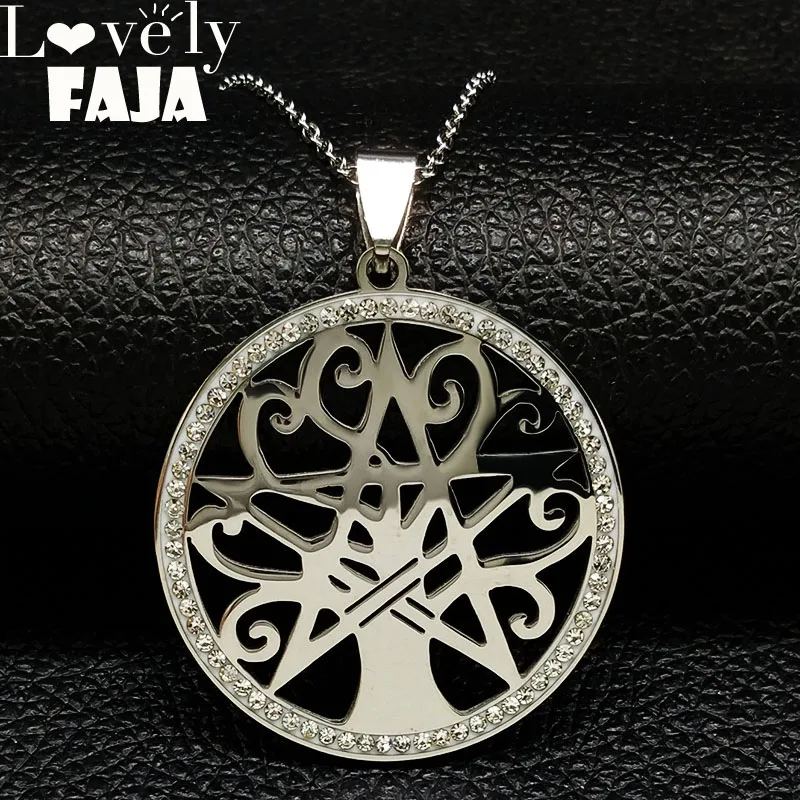Wicca Дерево жизни пентаграмма нержавеющая сталь ожерелья для женщин Серебряный цвет Кристальные ожерелья, ювелирные изделия arbol de la vida N18263