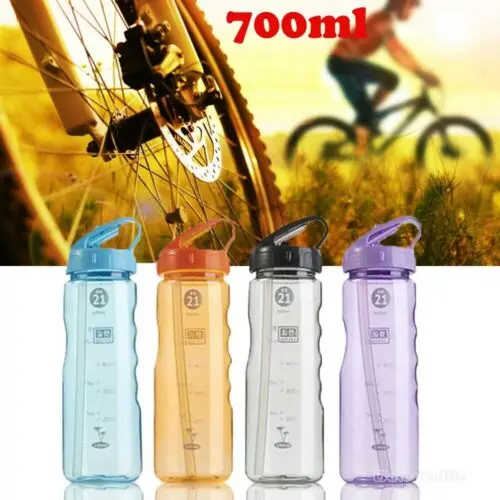 700 мл Спортивная бутылка для воды фитнеса с маркировкой времени соломинка без
