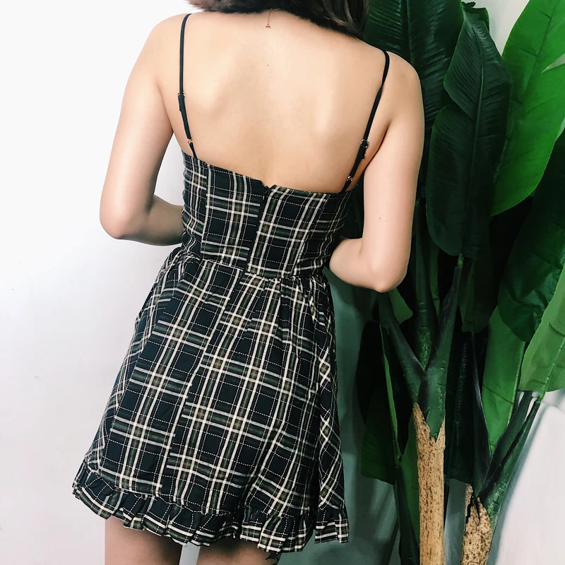 Женское платье-мини со швами расклешенное платье в клетку | Женская одежда