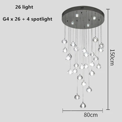 26 light D80cm Современные виллы Метеор Led G4 подвесная люстра с G10 прожектор блеск хрустальный шар Led люстра осветительная Подвесная лампа - Цвет абажура: 26 light D80cm