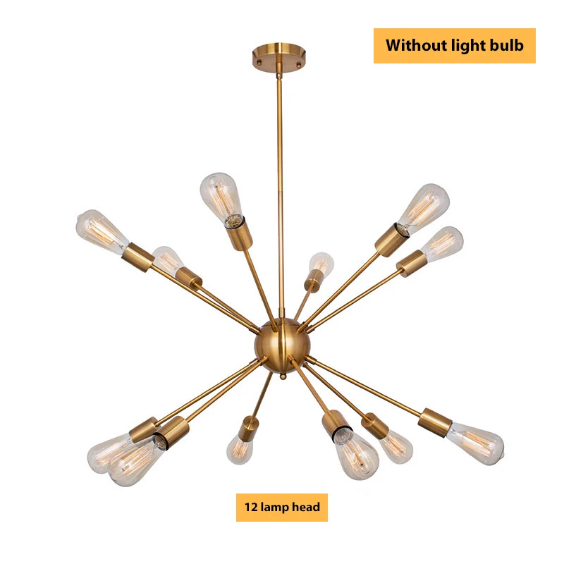 SANBUGM Modern Industrial Iron Satellite Light Lighting Sputnik Chandelier Medieval Retro Loft Luminaire Chandelier Lighting - Цвет абажура: 12 Head Gold