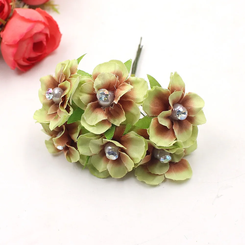 6 шт. с жемчугом бриллиантами сливы искусственные цветы для свадебного украшения