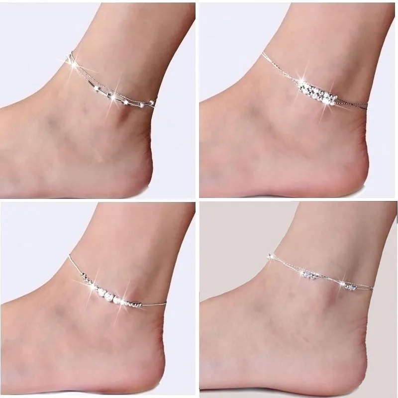 Женский браслет на ногу с бисером лодыжку серебряным покрытием в форме