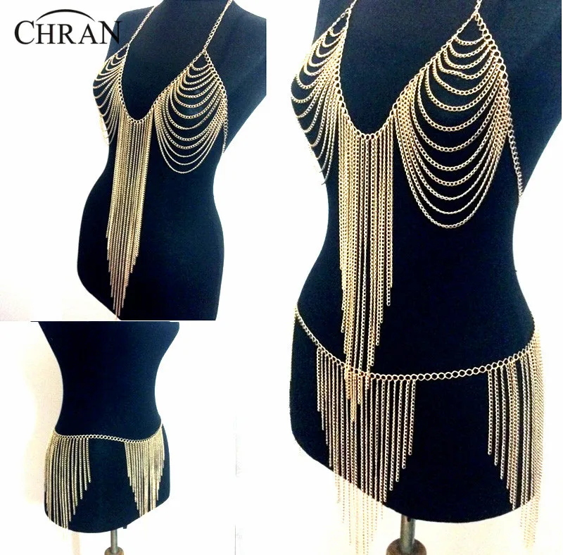 Chran экзотический лифчик Raveoutfit нижнее белье платье с кисточками упряжь раба боди юбка на завязку живот Талия EDM праздничная одежда ювелирные изделия BCJ204
