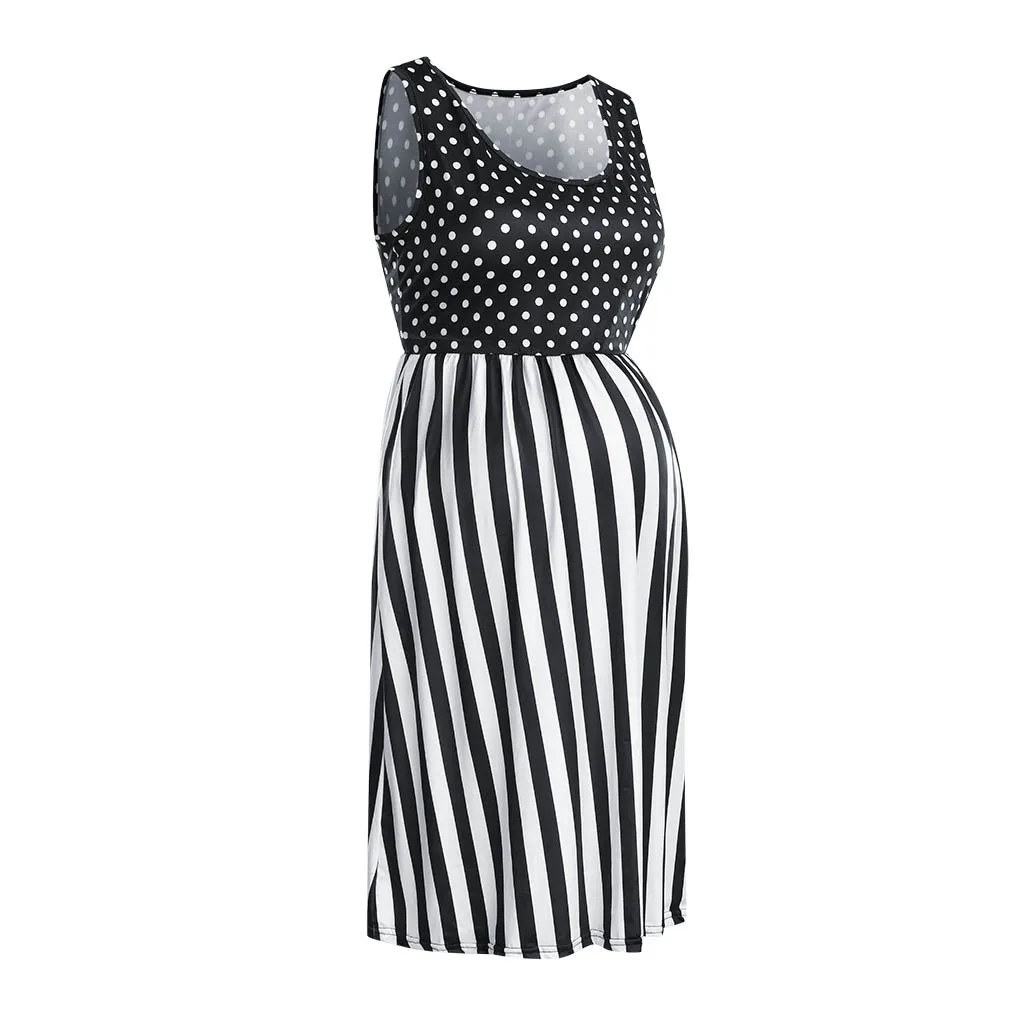 Женское платье для беременных без рукавов с принтом в горошек полоску 2019 | Мать и