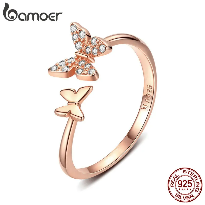 BAMOER,, 925 пробы, серебро, ослепительное, CZ, Бабочка, открытый палец, кольцо для женщин, модное, Стерлинговое Серебро, ювелирное изделие, подарок SCR087