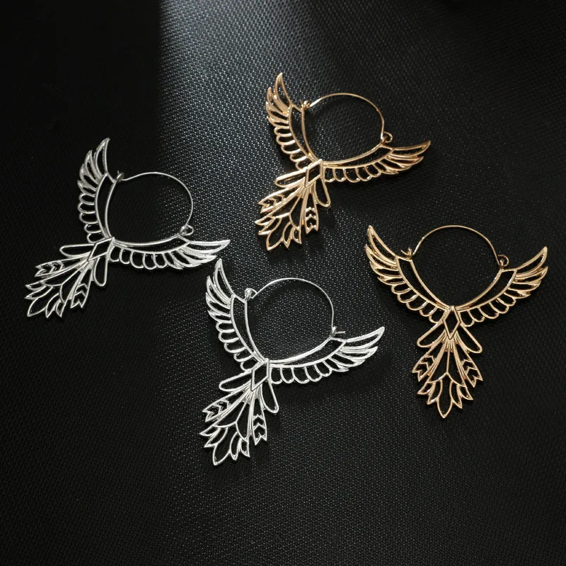 Fashion Angle Wings Hoop Earring for Women Hollow Out Feather Circle Ear Drop Oorbellen Voor Vrouwen Brincos 2018 Wholesale | Украшения и