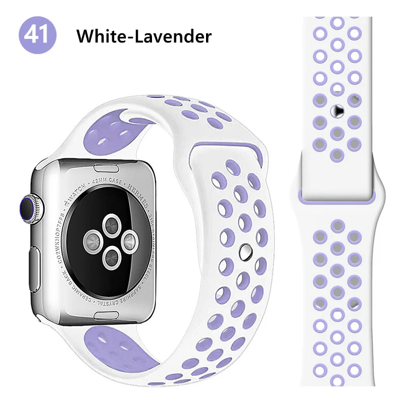 white-lavender Спортивный ремешок для Apple Watch 42 мм 38 мм iWatch 44 мм 40 мм силиконовый браслет ремешок для Apple watch 5 4 3 2 1 42/44 мм - Цвет ремешка: white-lavender