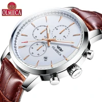 luxury men watches olmeca top brand watch military 30m waterproof clock chronograph genuine leather wrist watch for men