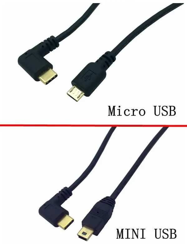 

Micro Mini USB Cable 5Pin Male to Male USB 3.1 Type C Elbow to Mini Micro USB 2.0 OTG Data Adapter Converter Charging Cable 25cm