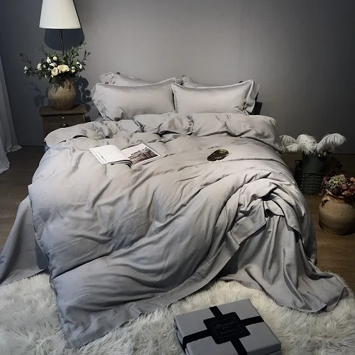 bedding set 1 Серый Серебряный Мягкий Комплект постельного белья из Тенсел и шелка, Комплект постельного белья, простыня, пододеяльник, простыня, простыня - Цвет: bedding set 1